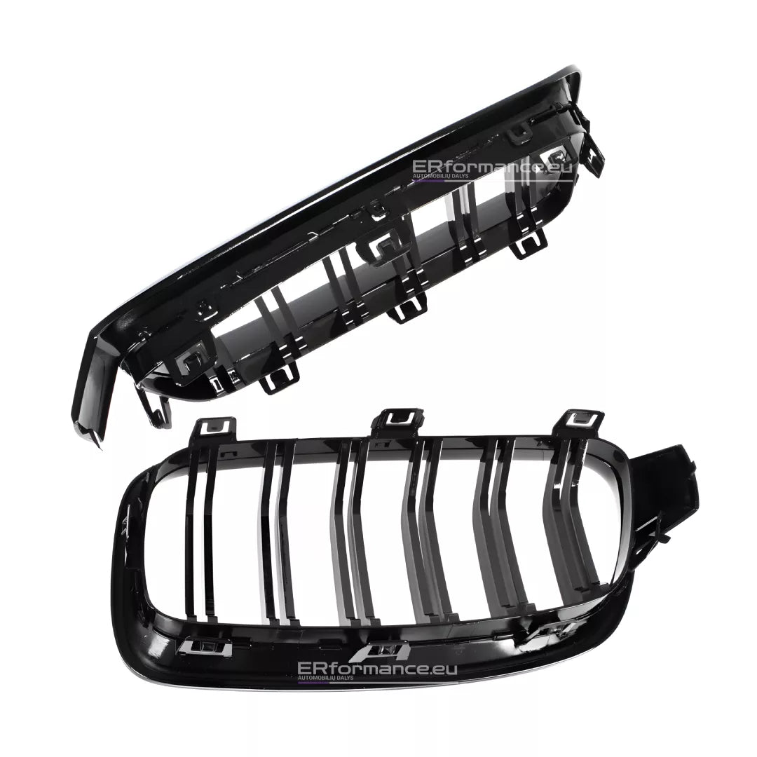 BMW F30 F31 (12-19) dvigubos grotelės, blizgios juodos