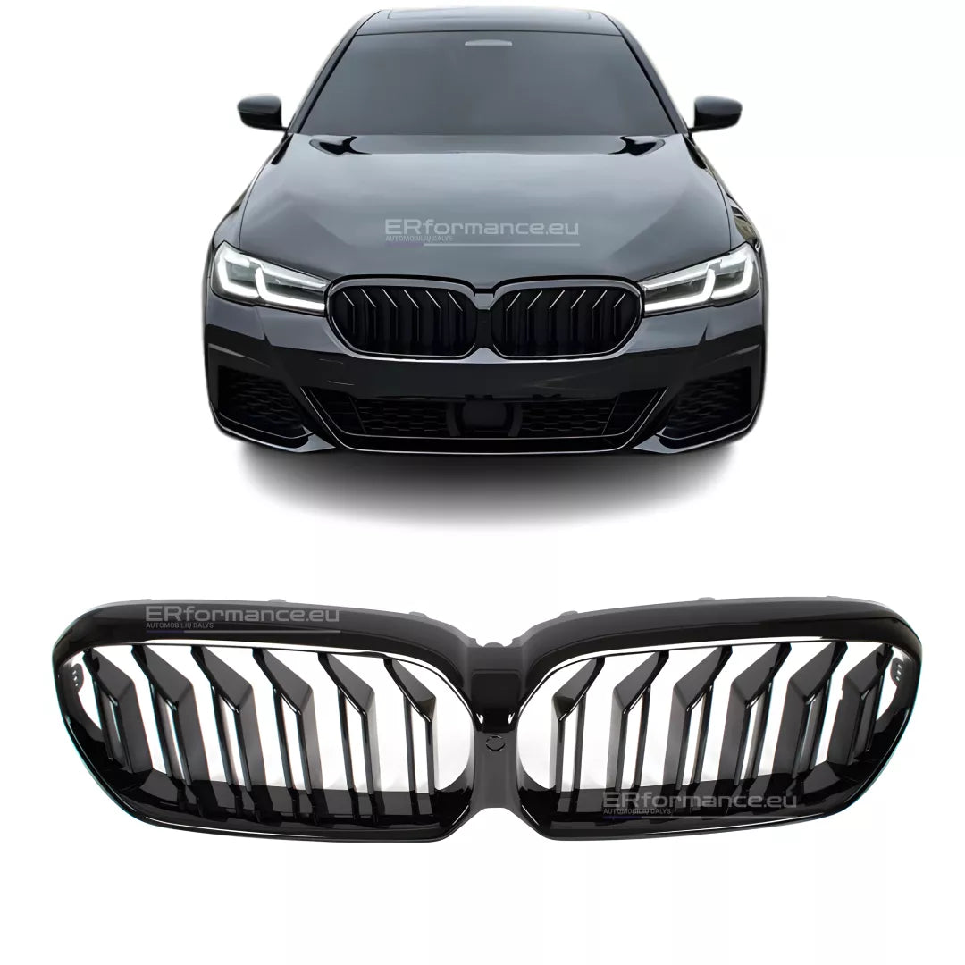 BMW G30 G31 LCI dvigubos grotelės, blizgios juodos