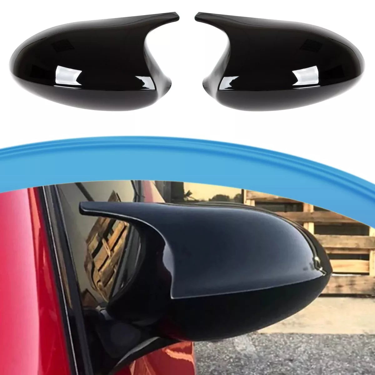 BMW 3 E90 E91 E92 E93 05-09 veidrodėlio dangteliai BLIZGŪS JUODI kairė + dešinė 2 vnt. komplektas