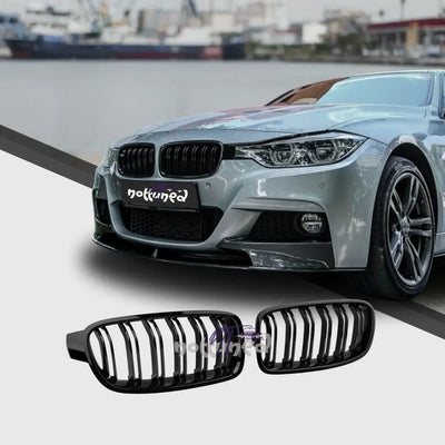 BMW F30 F31 (12-19) dvigubos grotelės, blizgios juodos
