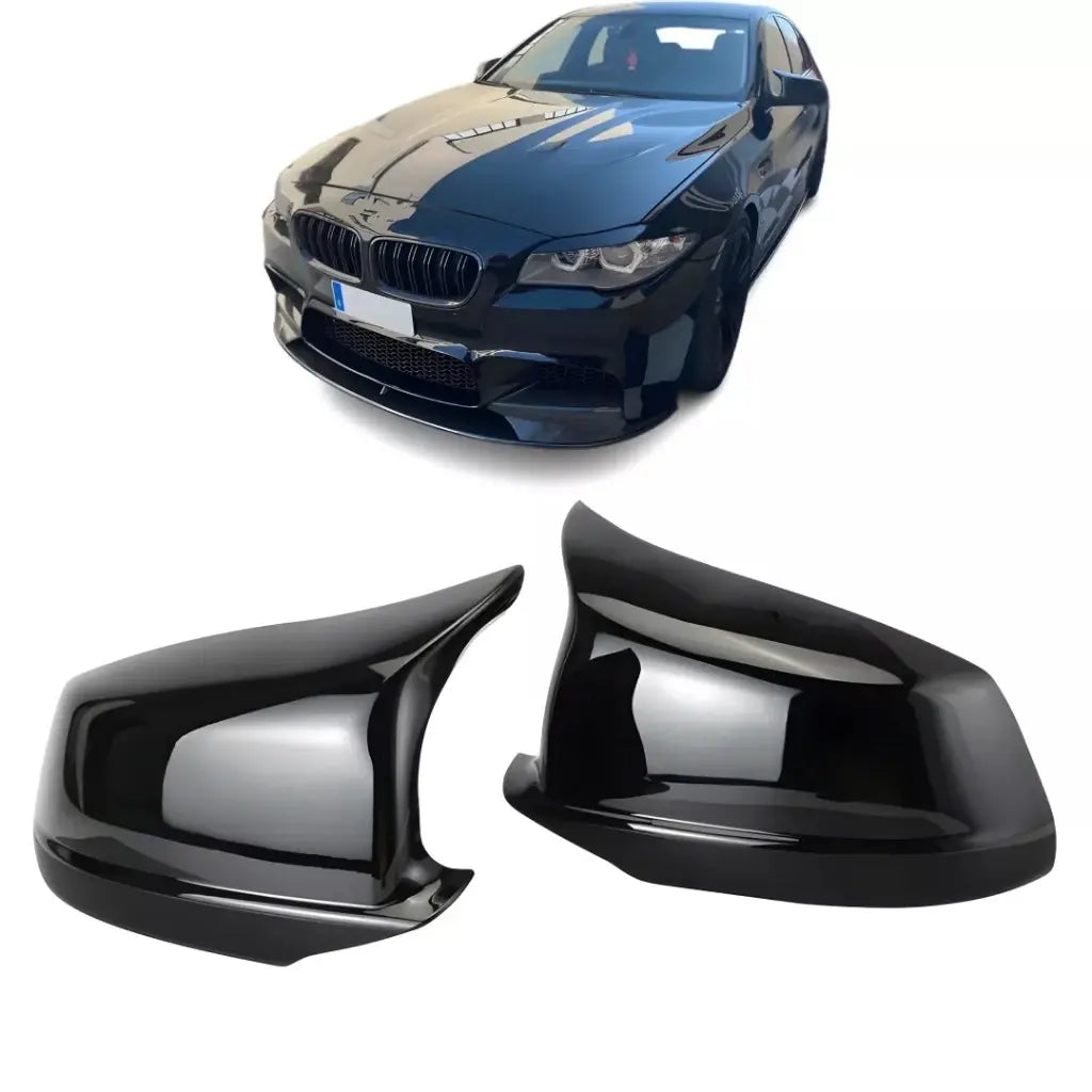 BMW F10 F11 veidrodėlių dangteliai PRE LCI, blizgūs juodi