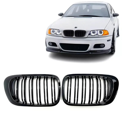 BMW E46 dvigubos grotelės COUPE PRE LCI (97-02), blizgios juodos