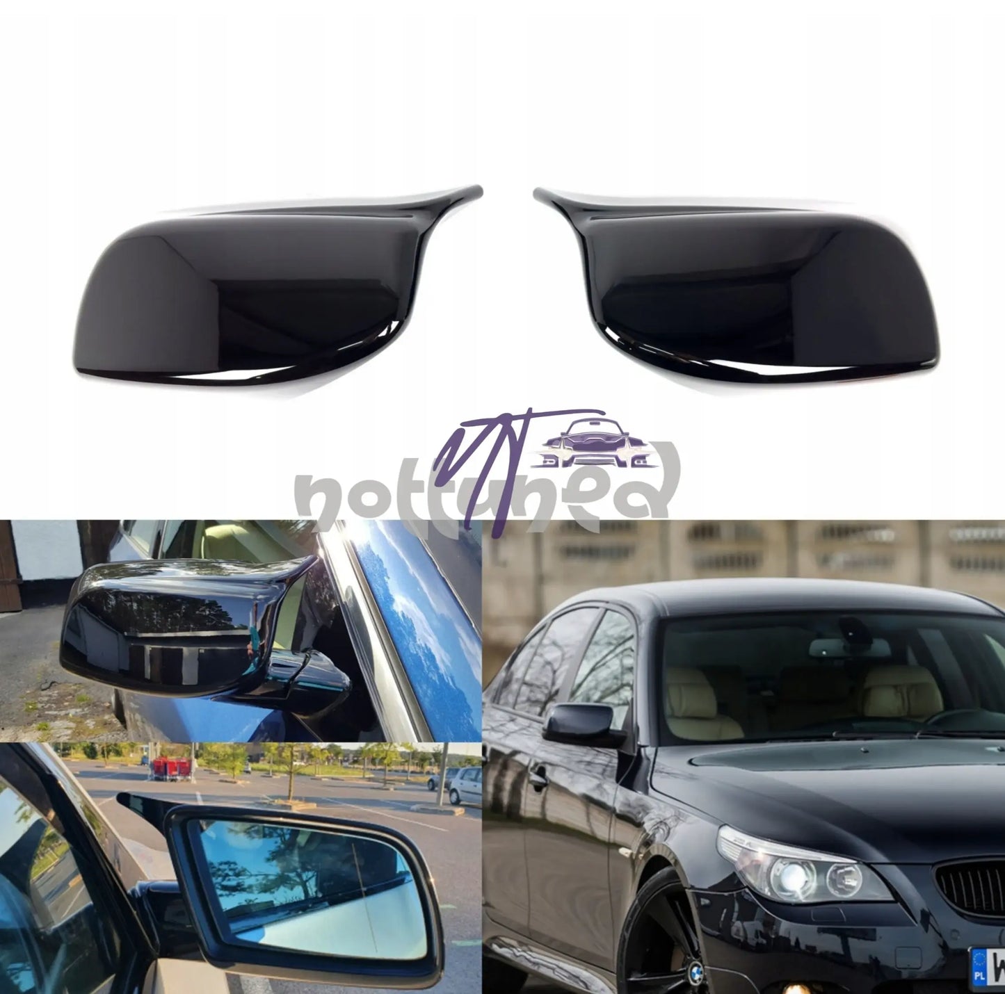 BMW E60 E61 E63 E64 veidrodėlių dangteliai PRE LCI, blizgūs juodi