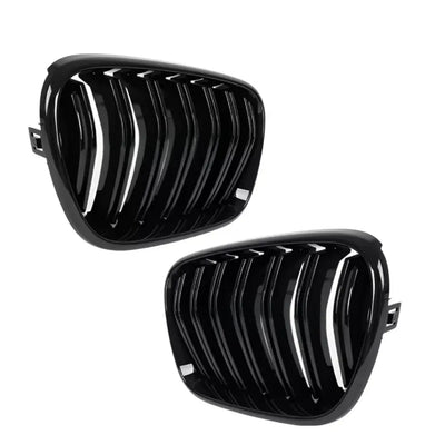 BMW F25 F26 X3 X4 dvigubos grotelės PRE LCI, blizgios juodos