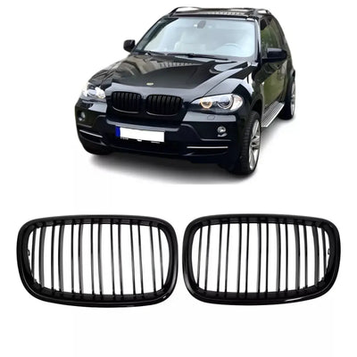 BMW E70 E71 dvigubos grotelės, blizgios juodos