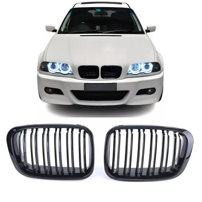 BMW E46 dvigubos grotelės PRE LCI (97-01), blizgios juodos