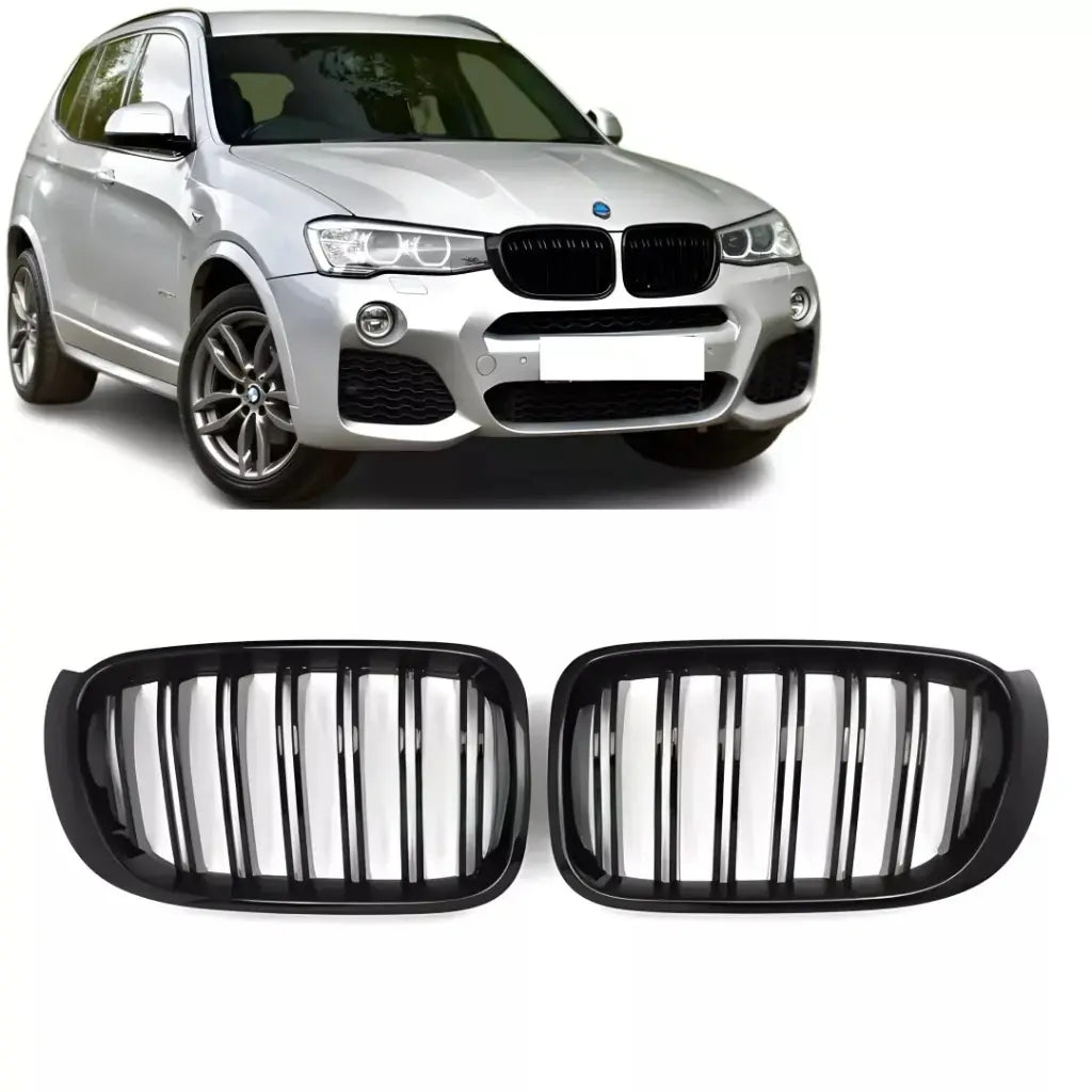 BMW F25 F26 X3 X4 dvigubos grotelės LCI, blizgios juodos