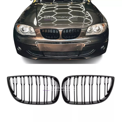 BMW E87 E88 E81 E82 dvigubos grotelės PRE LCI (04-07), blizgios juodos