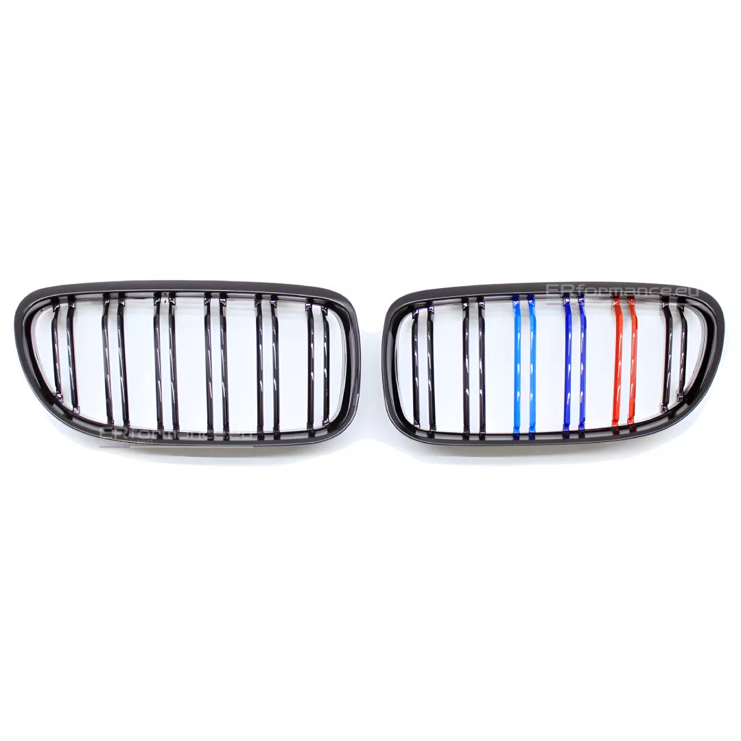 BMW E90 E91 LCI dvigubos M stiliaus grotelės, blizgios juodos