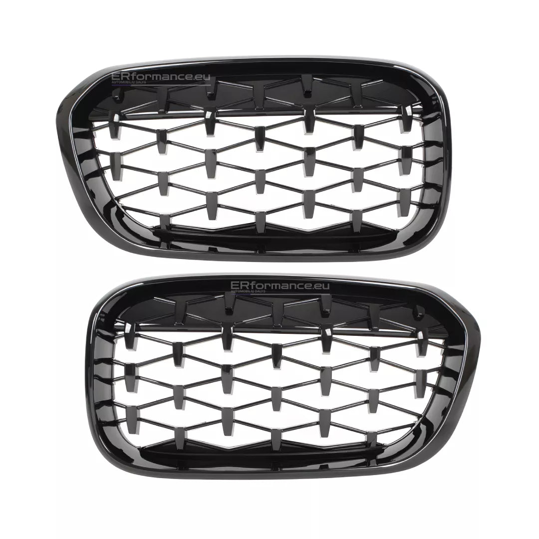 BMW F20 F21 diamond grotelės LCI (15-19), blizgios juodos
