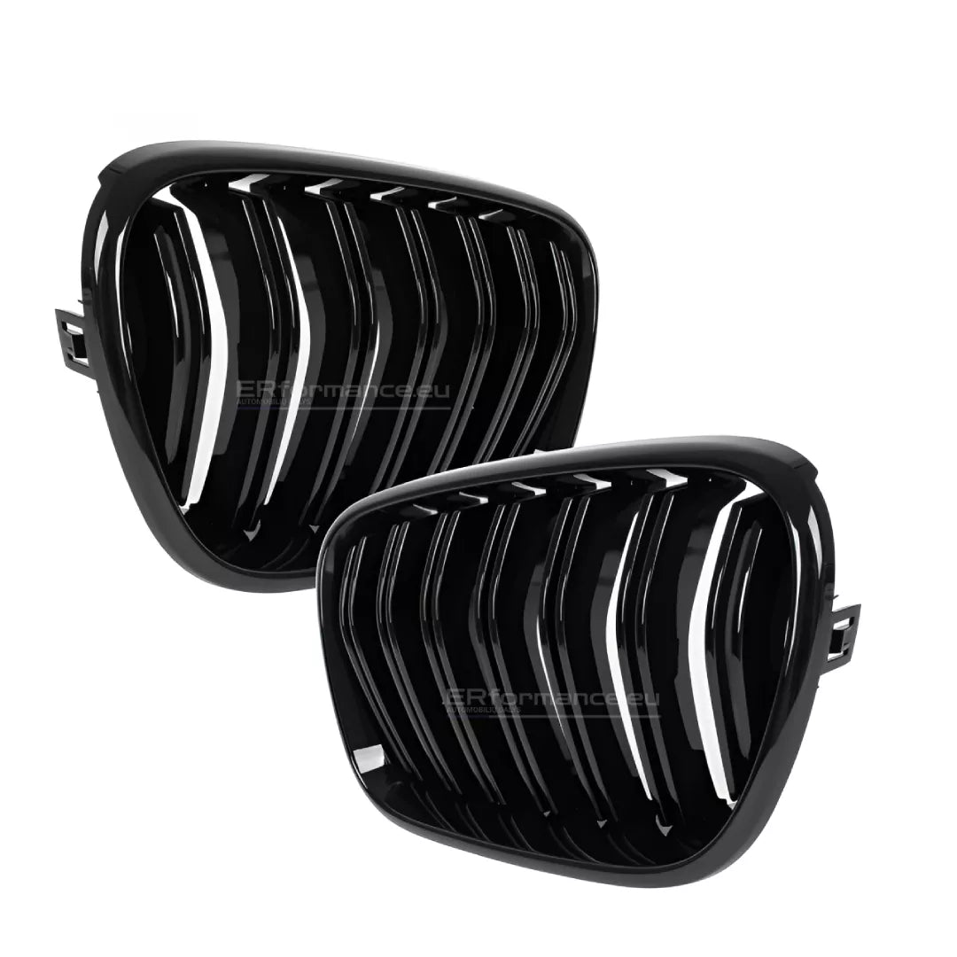 BMW F25 F26 X3 X4 dvigubos grotelės PRE LCI, blizgios juodos