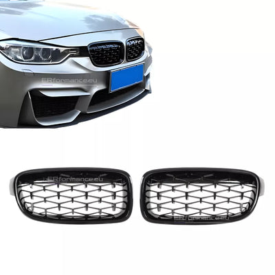 BMW F30 F31 diamond grotelės, blizgios juodos