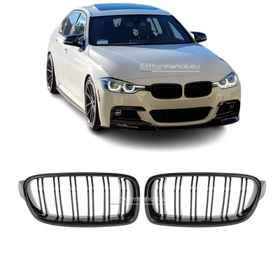 BMW F30 F31 (12-19) dvigubos grotelės, blizgios juodos