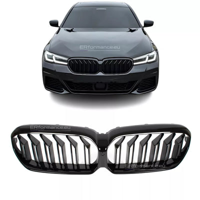 BMW G30 G31 LCI dvigubos grotelės, blizgios juodos