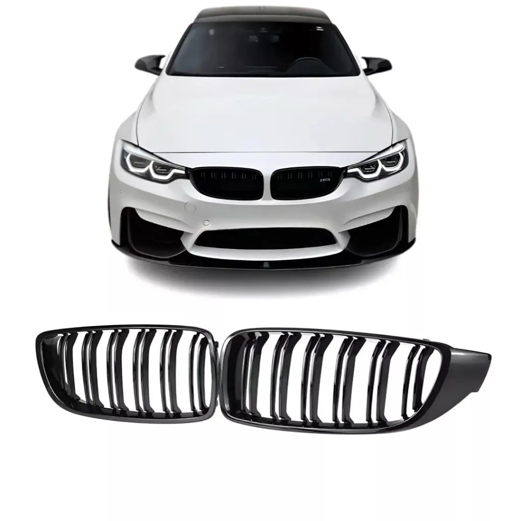 BMW F32 F33 F36 dvigubos grotelės, blizgios juodos