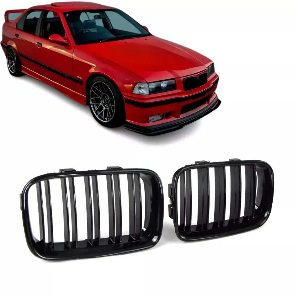 BMW E36 dvigubos grotelės PRE LCI (90-96), blizgios juodos