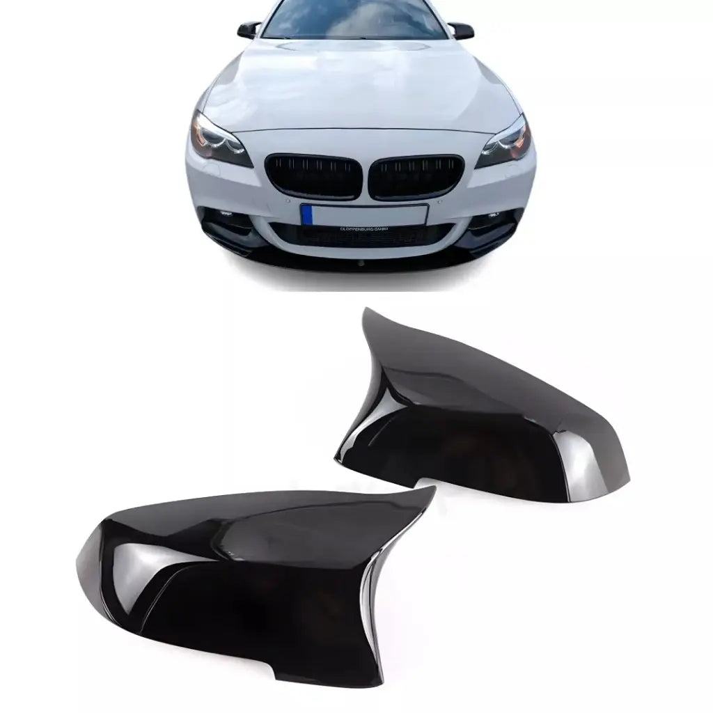 BMW F10 F11 veidrodėlių dangteliai LCI, blizgūs juodi