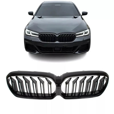 BMW G30 G31 LCI dvigubos grotelės, blizgios juodos