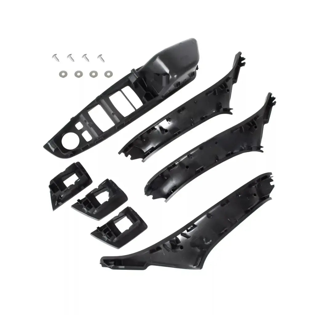 BMW F10 F11 salono rankenų komplektas juodas, su užlenkimu