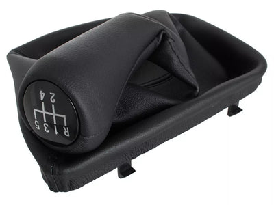 BMW 3 E46 98-05 JUODA EKO ODINĖ pavarų perjungimo svirtis + gaubtas su rėmu, 5 GREIČIAI