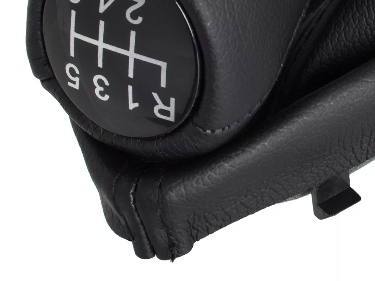 BMW 3 E46 98-05 JUODA EKO ODINĖ pavarų perjungimo svirtis + gaubtas su rėmu, 6 pavarų