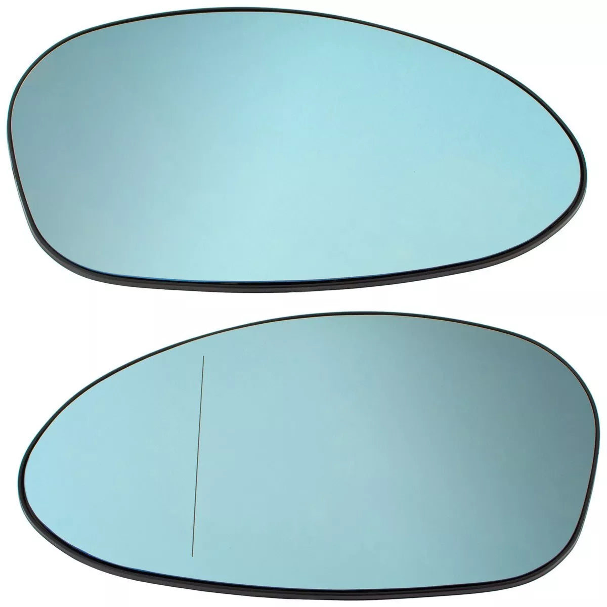 BMW 3 E46 Coupe / Cabrio 99-06 Šildomi mėlyni veidrodėlio įdėklai (kairė + dešinė), 2 vnt. komplektas