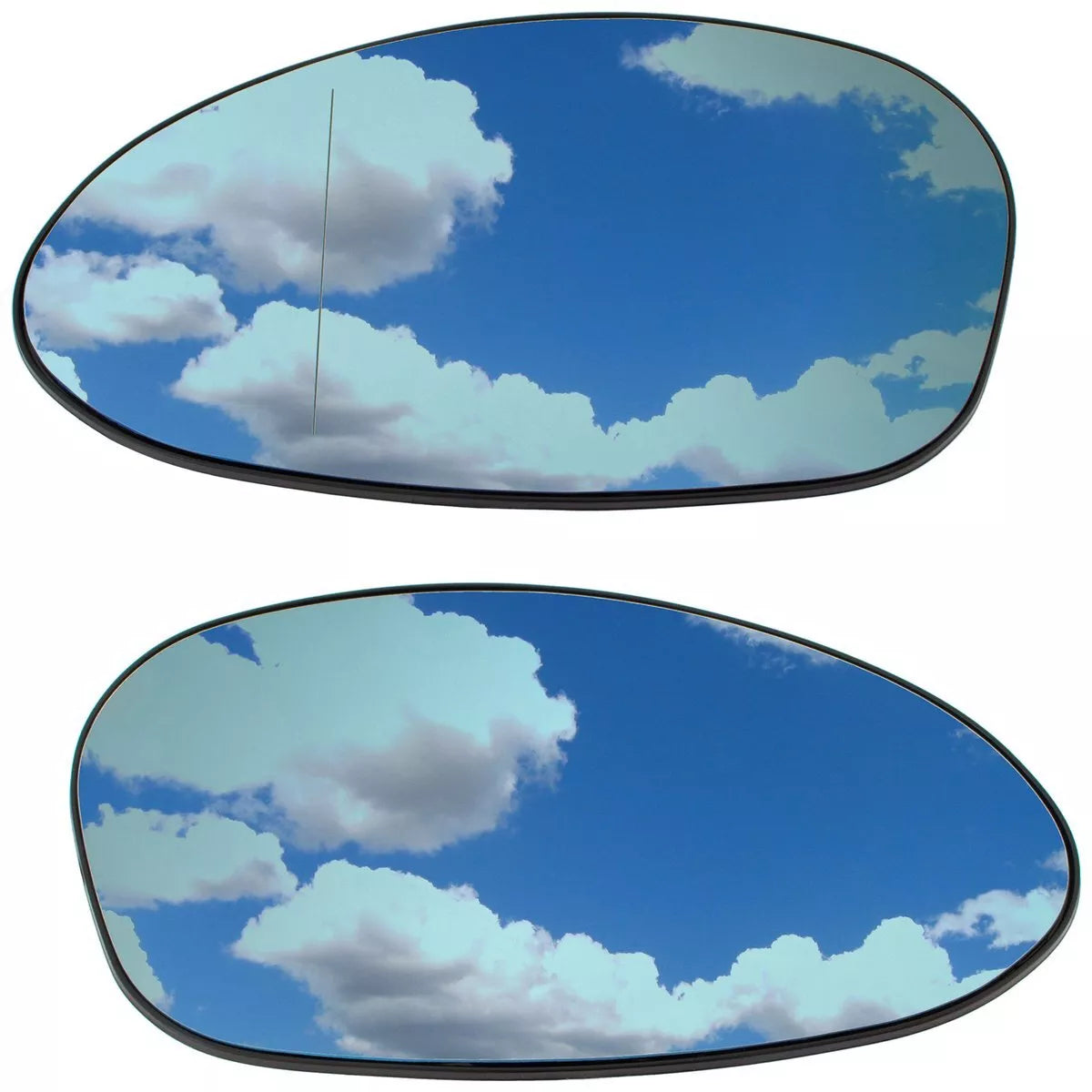 BMW 3 E46 Coupe / Cabrio 99-06 Šildomi mėlyni veidrodėlio įdėklai (kairė + dešinė), 2 vnt. komplektas