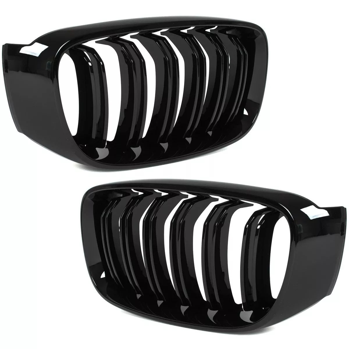BMW 3 F34 GT 13-20 grotelių tarp žibintų kairė ir dešinė komplektas JUODAS BLIZGIUS DVIGUBAS JUOSTELIS