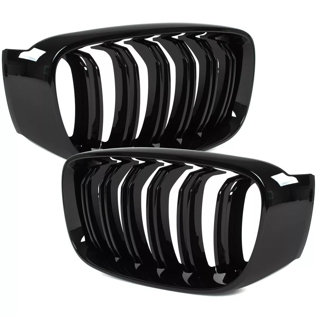 BMW 3 F34 GT 13-20 grotelių tarp žibintų kairė ir dešinė komplektas JUODAS BLIZGIUS DVIGUBAS JUOSTELIS