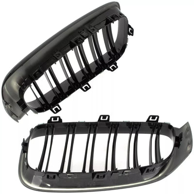 BMW 3 F34 GT 13-20 grotelių tarp žibintų kairė ir dešinė komplektas JUODAS BLIZGIUS DVIGUBAS JUOSTELIS