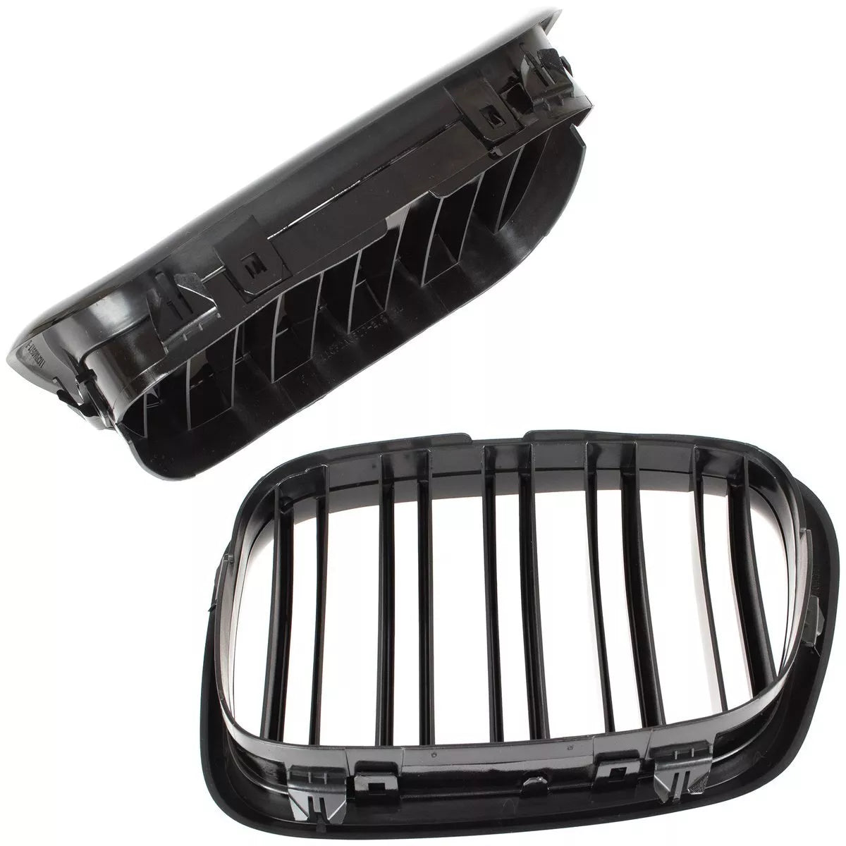 BMW 5 E39 95-03 SEDANAS / KOMBI grotelės tarp žibintų kairėje ir dešinėje komplekte JUODOS BLIZGIOS DVIGUBOS JUOSTO