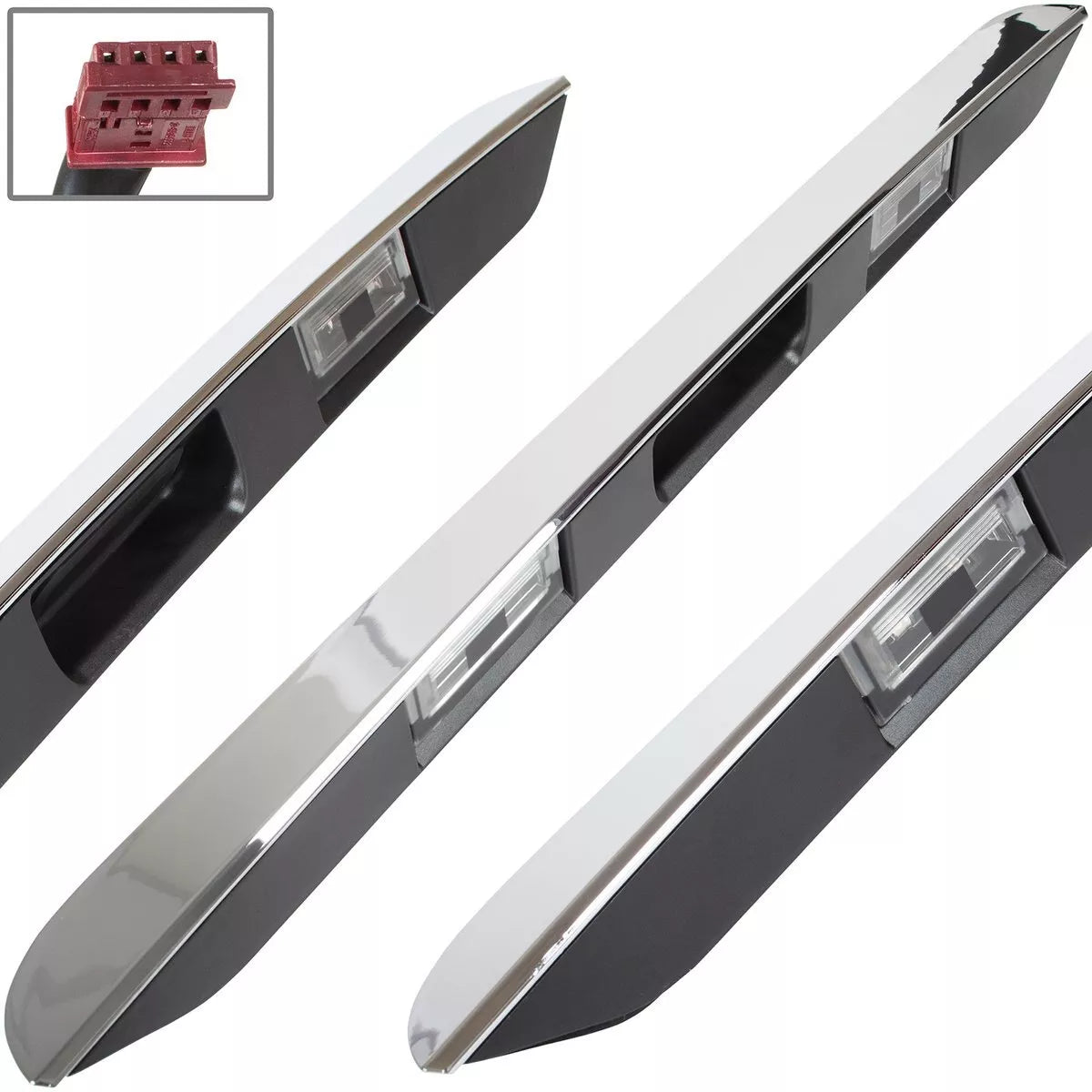 BMW 5 E39 97-04 KOMBI numerio ženklo apšvietimo dangtelis su bagažinės atidarymo mikrojungikliu, chromuotas