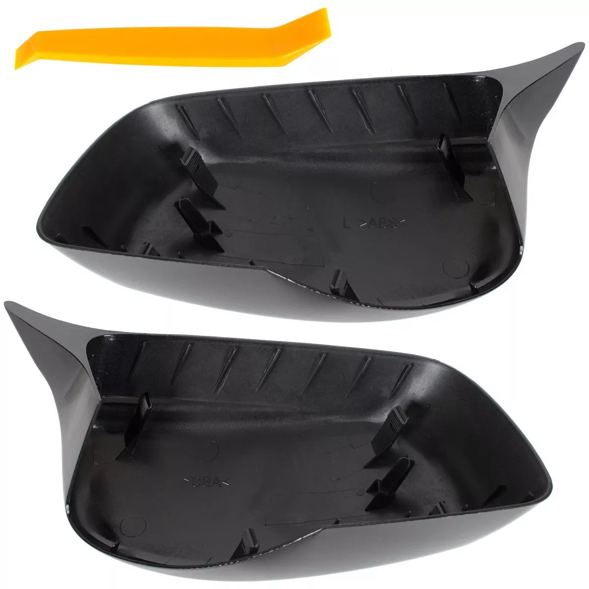 BMW 5 E60 E61 03-08 BLIZGIUS JUODAS VEIDRODĖLIO DANGTELIS (KAIRĖ + DIENA), 2 vnt. RINKINYS