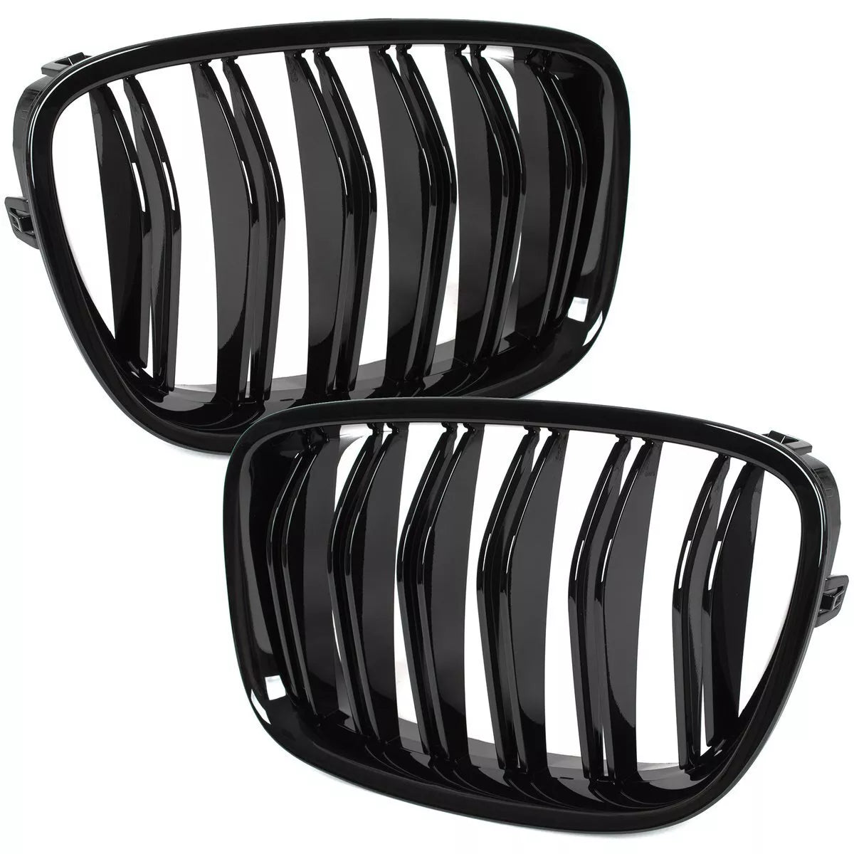 BMW 5 F07 GT 09-17 grotelių tarp žibintų kairė ir dešinė komplektas JUODAS BLIZGIUS DVIGUBAS JUOSTELIS