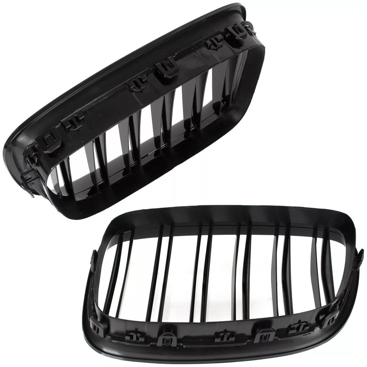 BMW 5 F07 GT 09-17 grotelių tarp žibintų kairė ir dešinė komplektas JUODAS BLIZGIUS DVIGUBAS JUOSTELIS