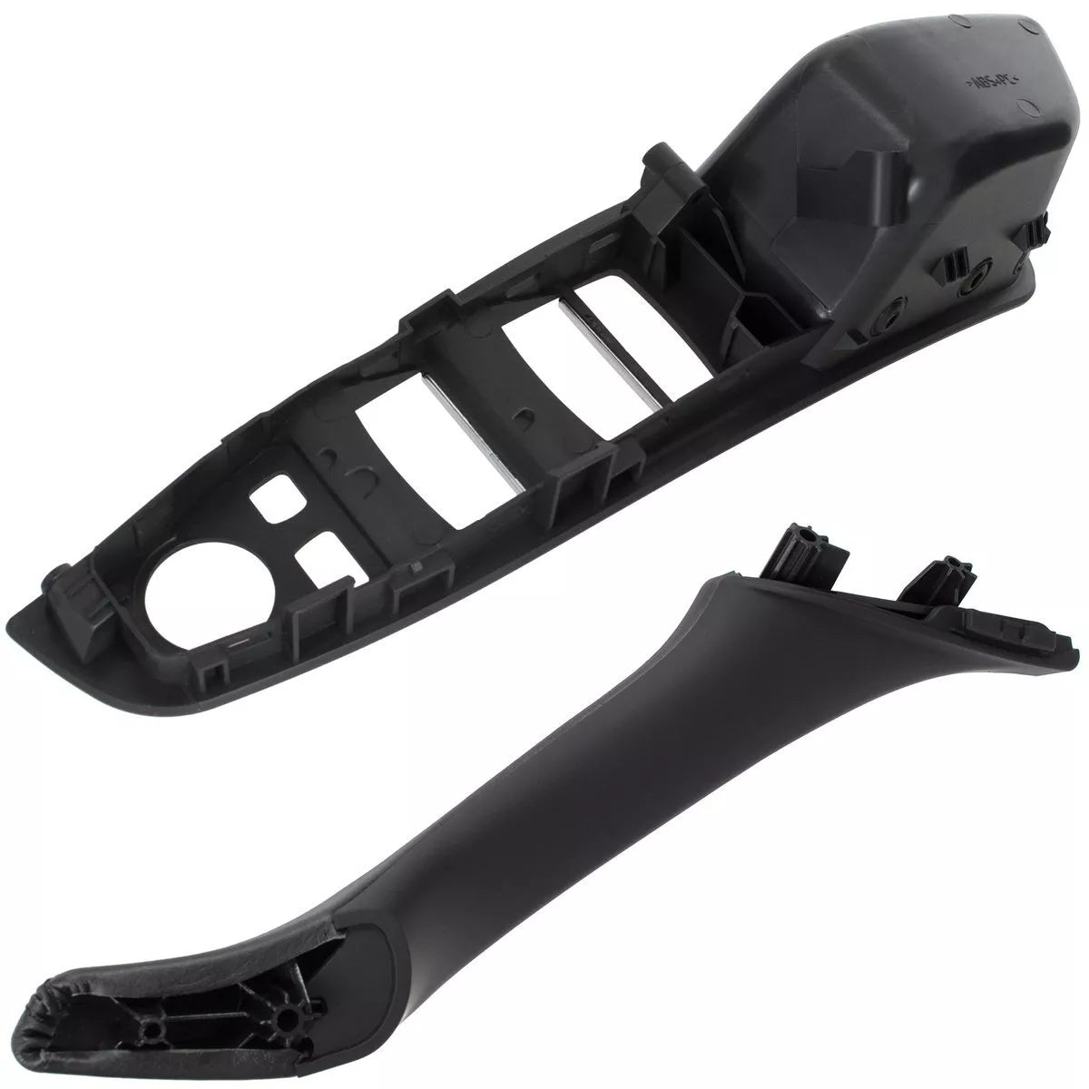 BMW 5 F10 F11 09-17 JUODA vidinė rankenėlė priekinėms kairėms durims su 2 skylutėmis + JUODA ODINĖ vidinė rankenėlė priekinėms dešinėms durims su 2 skylutėmis komplektas