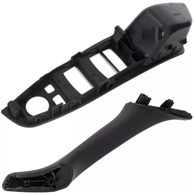 BMW 5 F10 F11 09-17 JUODA vidinė rankenėlė priekinėms kairėms durims su 2 skylutėmis + JUODA ODINĖ vidinė rankenėlė priekinėms dešinėms durims su 2 skylutėmis komplektas