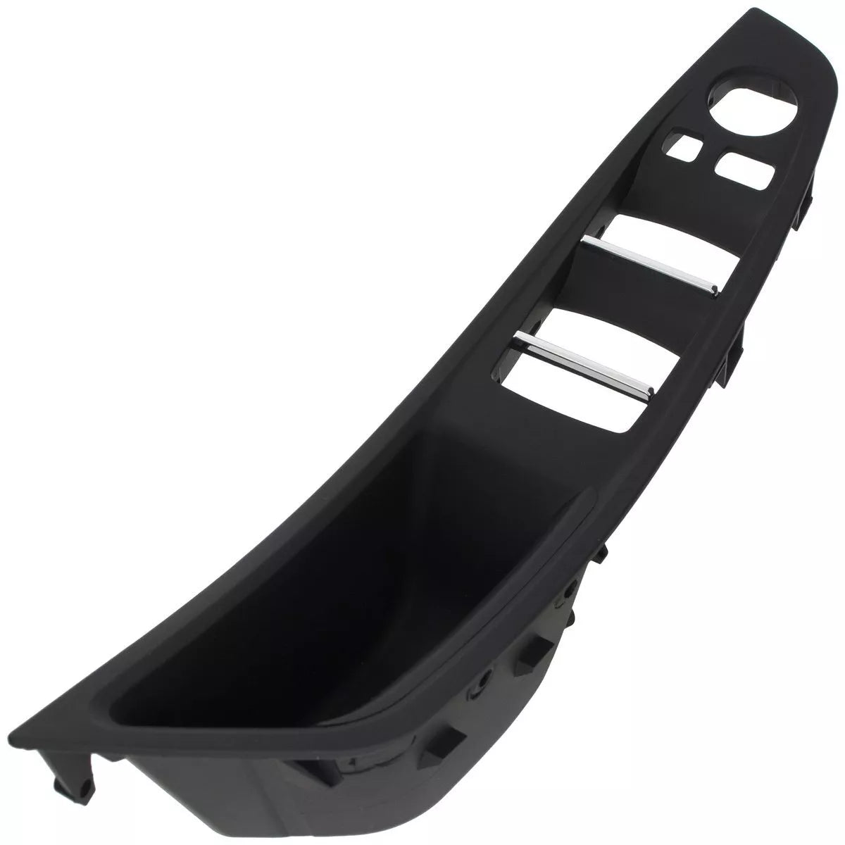 BMW 5 F10 F11 09-17 JUODA vidinė rankenėlė priekinėms kairėms durims su 2 skylutėmis + JUODA ODINĖ vidinė rankenėlė priekinėms dešinėms durims su 2 skylutėmis komplektas