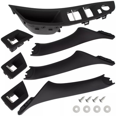 BMW 5 F10 F11 09-17 vidinių durų rankenėlių komplektas priekyje ir gale, 7 vnt. JUODAS - 1 skylė