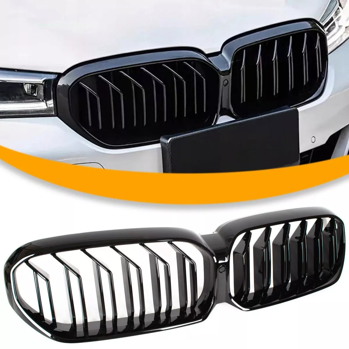 BMW 5 G30 G31 LCI 2020- Žibintų grotelės JUODOS, BLIZGIOS DVIGUBOS JUOSTELĖS