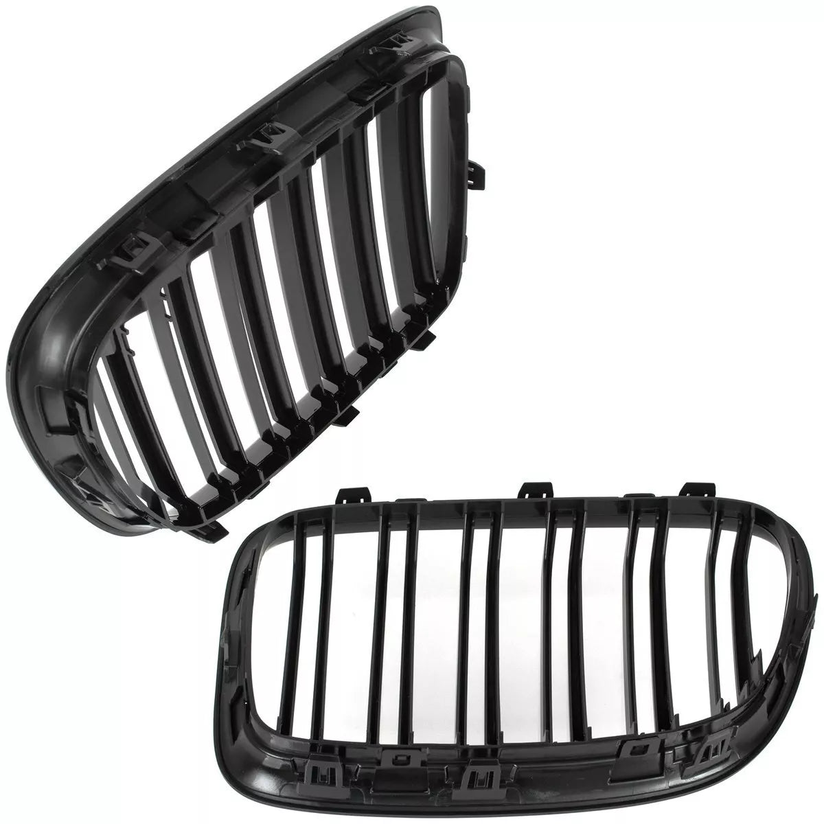 BMW X1 E84 09-15 grotelių tarp žibintų komplektas kairėje ir dešinėje juodos blizgios dvigubos juostos