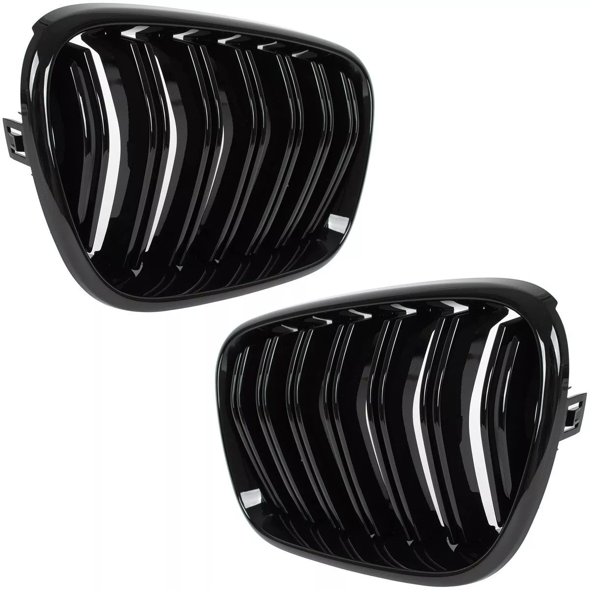 BMW X3 F25 11-14 grotelių tarp žibintų kairė ir dešinė komplektas JUODAS BLIZGIUS DVIGUBAS JUOSTELIS