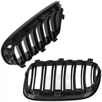 BMW X3 F25 11-14 grotelių tarp žibintų kairė ir dešinė komplektas JUODAS BLIZGIUS DVIGUBAS JUOSTELIS